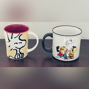 Pair Of Peanuts Snoopy Mugs:Snoopy and the Gang 21oz & Woodstock 15oz In EUC